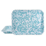 Golden Rabbit Small Rectangular Enamel Tray Baking Sheet, Sea Glass Swirl