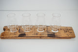 Reclaimed Whiskey Oak Wood Tasting Flight Tray with 4 Whiskey Glasses