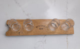 Reclaimed Whiskey Oak Wood Tasting Flight Tray with 4 Whiskey Glasses