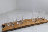 Reclaimed Whiskey Oak Wood Tasting Flight Tray with 4 Whiskey Glasses