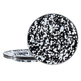 White Swirl on Black Enamelware Sandwich or Salad Plate, 8.5", Set of 4