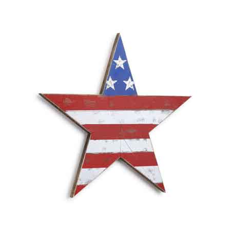 Americana USA Flag Star Shaped Wall Art- Wooden, 24"W X 23"H