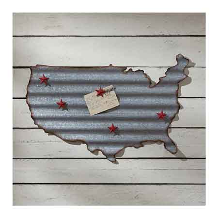 Galvanized USA Map Memo Board with Star Magnets