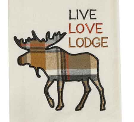 Roaring Thunder Live Love Lodge Plaid Moose Dish Towel