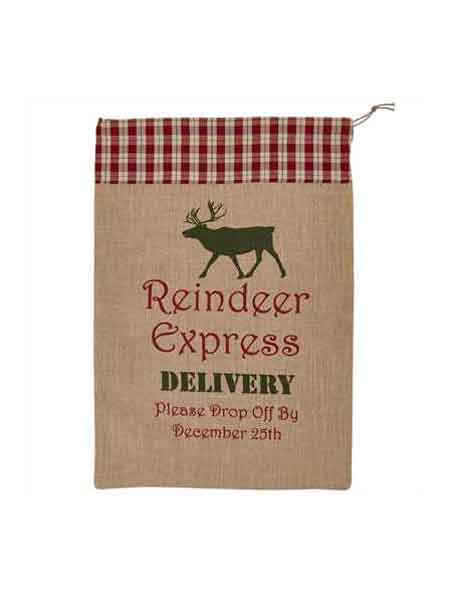 Reindeer Express Burlap Santa Gift Sack