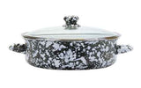 Saute Pan, 3 Quart, White on Black Swirl Enamelware