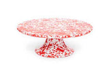 Enamelware Cake Plate or Stand, Red Marble