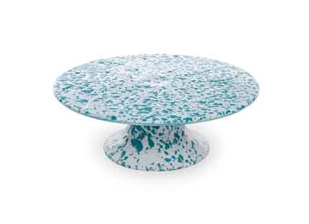Enamelware Cake Plate or Stand, Turquoise Marble