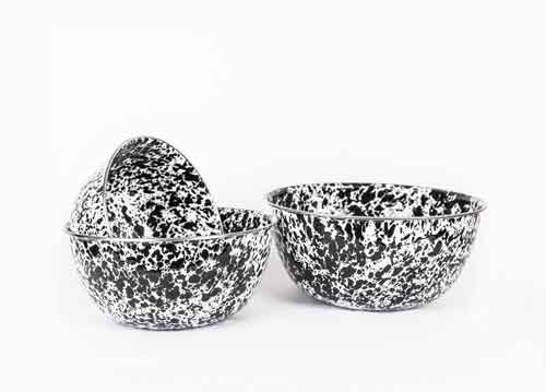 Enamelware Mixing Bowl Set of 3, Black Marble