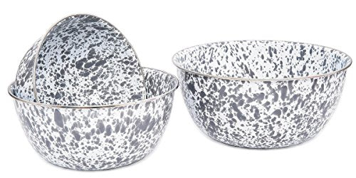 Enamelware Mixing Bowl Set of 3, Gray Marble