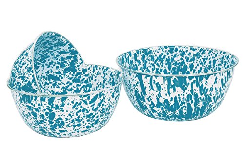 Enamelware Mixing Bowl Set of 3, Turquoise Marble