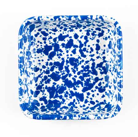 Small Square Enamelware Dish 4.75", Blue Marble