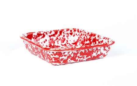 Small Square Enamelware Dish 4.75", Red Marble, Set of 4