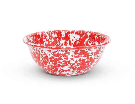 Enamelware Cereal or Salad Bowls, Red Marble, Set of 4