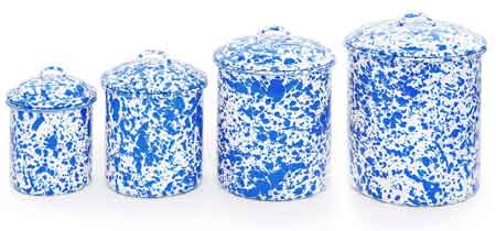 4 Piece Canister Set with Lids, Blue Marble