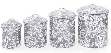 4 Piece Canister Set with Lids, Grey Marble