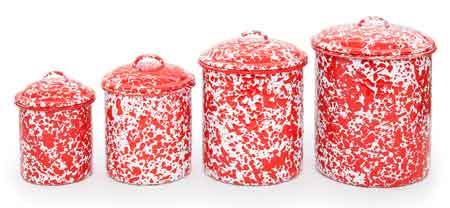 4 Piece Canister Set with Lids, Red Marble