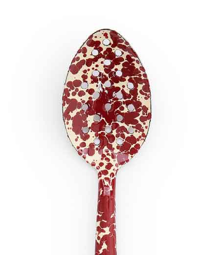 Perforated Serving Spoon, 12", Burgundy on Cream