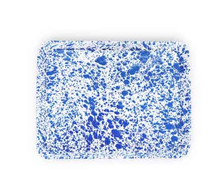 Crow Canyon Enamelware Jelly Roll Pan, Rectangular Tray, Blue Marble