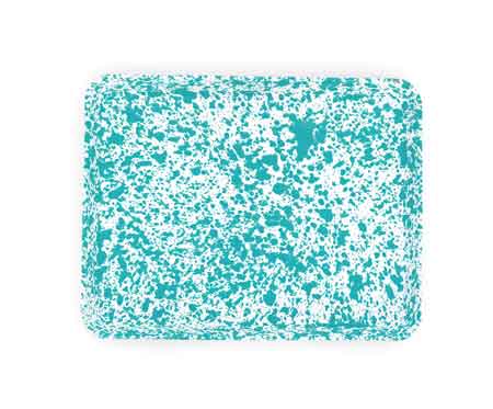 Crow Canyon Enamelware Jelly Roll Pan, Rectangular Tray, Turquoise Marble