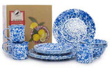 Crow Canyon 16 Piece Enamelware Dinnerware Gift Set, Blue Marble