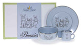 Blue Bunnies Enamelware 3 Piece Child Dinner Set with Gift Box