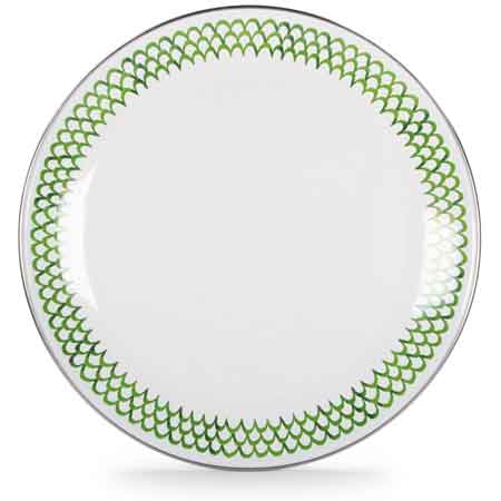 Charger Plates, 12.5", Green Scallops Enamelware