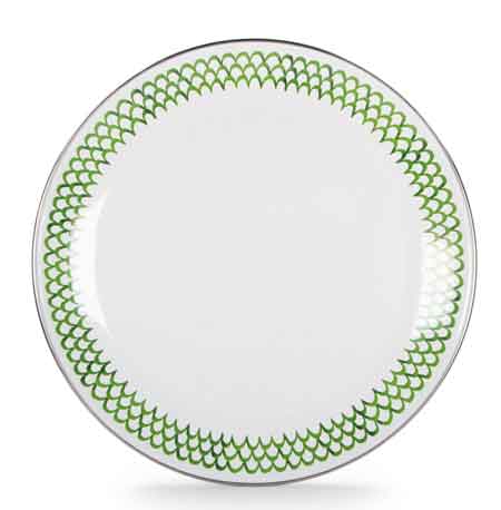 Green Scallops Enamelware Dinner Plate, 10.5", Set of 4