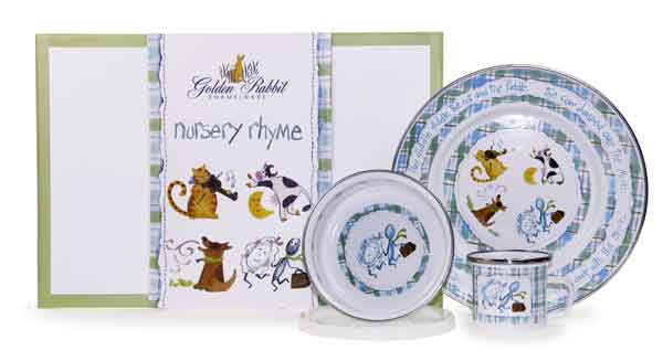 Nursery Rhyme Enamelware 3 Piece Child Dinner Set with  Gift Box