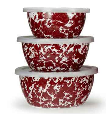 Red Swirl Enamelware Nesting Bowl Set of 3