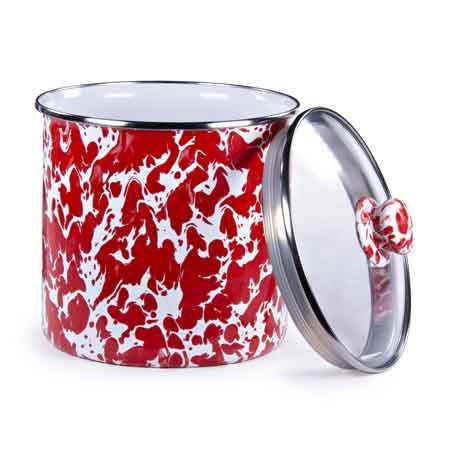 Canister with Lid, 5.5", Red Swirl Enamelware