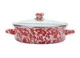 Saute Pan, 3 Quart, Red Swirl Enamelware