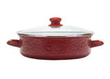 Saute Pan, 3 Quart, Solid Red Swirl Enamelware