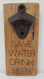 Wall Mounted Bottle Opener on Reclaimed Whiskey Bourbon Barrel Wood, 4 Variations