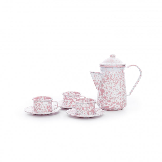 Children's Pink Marble Enamelware Tea Set, 7 Piece