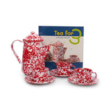 Children's Red Marble Enamelware Tea Set, 7 Piece