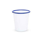 Small Enamelware Tumbler, Vintage Style, Blue Rim, 10 oz., Set of 4