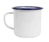 Mug 16 oz, Vintage Style Enamelware Blue Rim, Set of 4