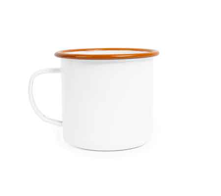 Mug 16 oz, Vintage Style Enamelware Orange Rim, Set of 4
