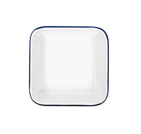 Small Square Blue Rimmed Enamelware Tray, 4.75", Set of 4