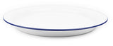 20.5" Round Enamelware Vintage Style Tray, Blue Rim