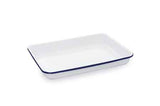 Crow Canyon Small Rectangular Enamelware Tray or Baking Pan, Blue Rim