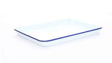 Crow Canyon Jelly Roll Pan or Rectangular Tray, Vintage Style Enamelware. Blue Rim