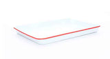 Crow Canyon Jelly Roll Pan or Rectangular Tray, Vintage Style Enamelware, Red Rim