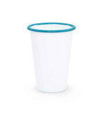 Tumbler 14oz, Vintage Style Enamelware, Turquoise Rim, Set of 4
