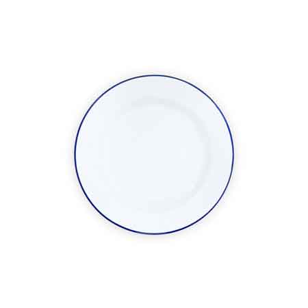 Buffet Plate 12" Enamelware, Vintage Style Blue Rim, Set of 4
