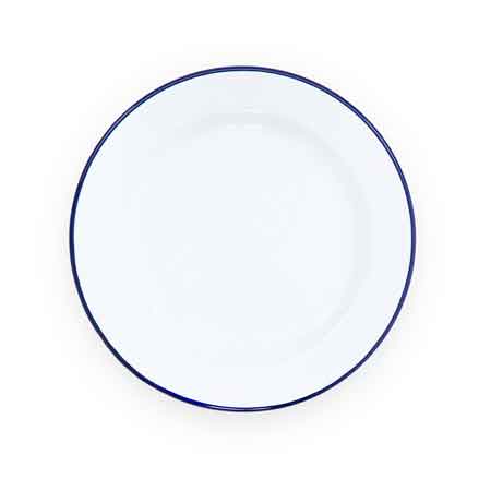 Enamelware Sandwich Salad Plate, Vintage Style Blue Rim, 8.5", Set of 4