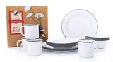 Crow Canyon 16 Piece Enamelware Dinnerware Gift Set, Vintage Style, Service for 4, Grey Rim