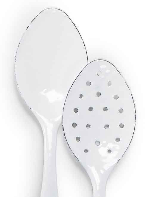2 Piece Serving Spoon Set 12", Solid White Enamelware