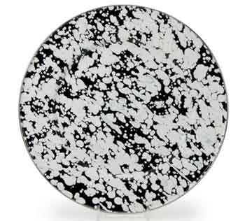 White Swirl on Black Enamelware Dinner Plate, 10.5", Set of 4